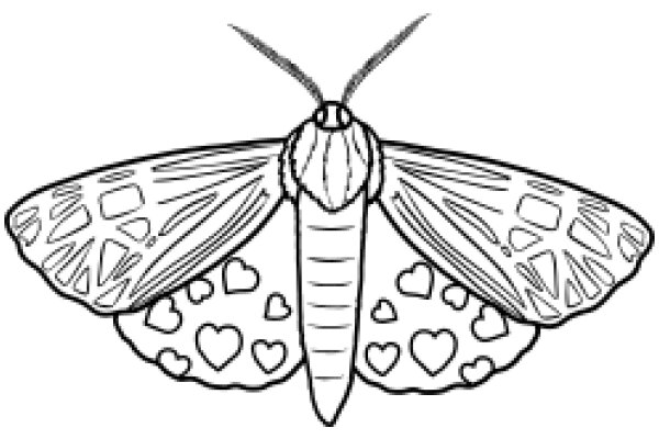 A Detailed Line Drawing of a Butterfly with Heart Patterns on its Wings