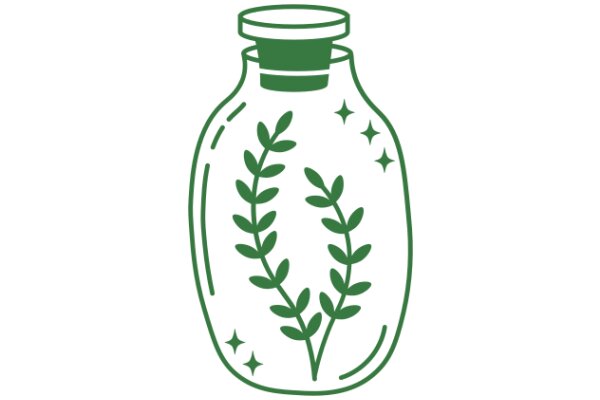 A Green Glass Bottle with a Plant Design