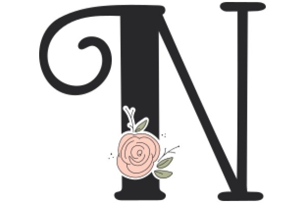 Stylized Letter 'N' with a Rose and Leaves Illustration