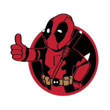 Red and Black Illustration of Deadpool Giving a Thumbs-Up