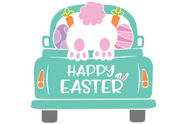 Happy Easter: A Playful Illustration of a Car Loaded with Easter Eggs and a Bunny