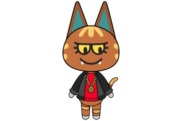 A Whimsical Cartoon Cat with a Chic Jacket and a Gold Chain Necklace