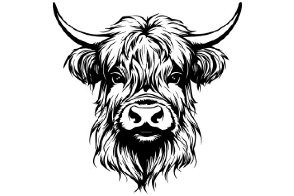 Stylized Illustration of a Highland Cow's Head