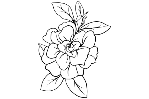 Line Drawing of a Flower with Leaves