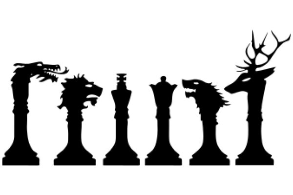 A Silhouette of Chess Pieces and a Deer's Head