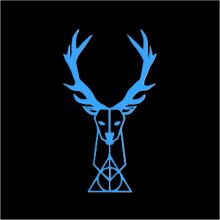 Stylized Blue Deer Head with Antlers on a Black Background