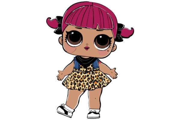 Stylish Anime-Inspired Character with Pink Hair and Leopard Print Dress