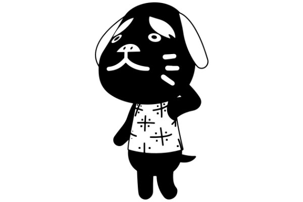 A Playful Cartoon of a Dog-like Character with a Cross-like Shirt