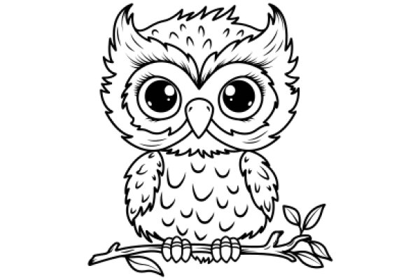 Whimsical Owl Illustration: A Charming Character with a Branch