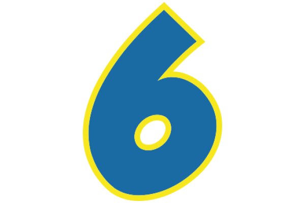 Vibrant Blue Number Six with a Yellow Outline