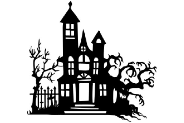 Silhouette of a Haunted House and Tree