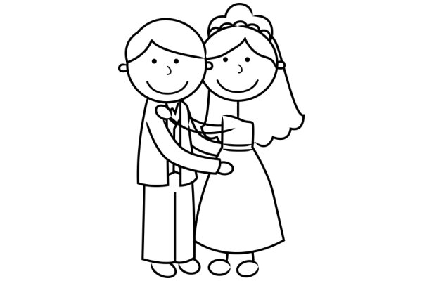 A Heartwarming Embrace: A Cartoon Couple Sharing a Smile