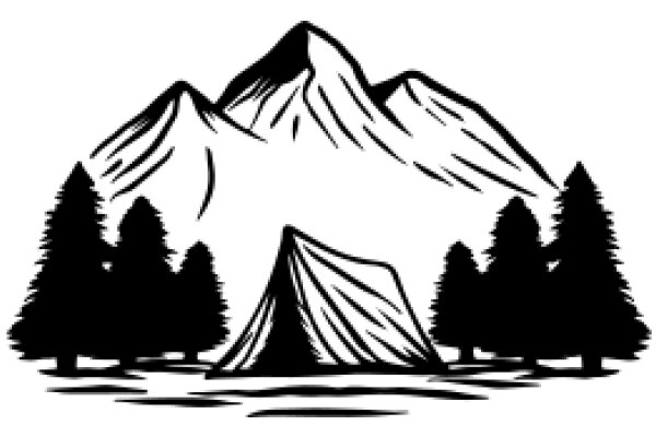 Silhouette of a Mountainous Landscape with Tents