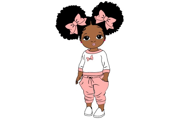 Stylish Cartoon Girl with Pink Hair and Pink Pajamas