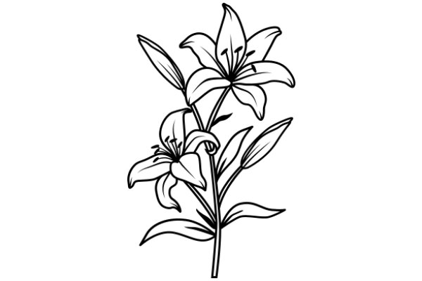 Line Drawing of a Flowering Plant