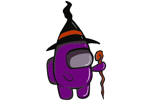 A Purple Wizard with a Cane, Standing on a White Background