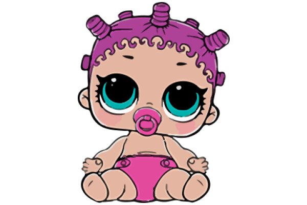 Adorable Cartoon Baby with Purple Hair and Pink Outfit