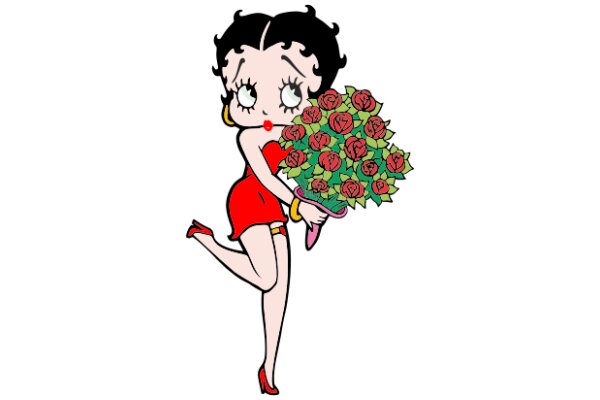 Whimsical Illustration: A Stylish Cartoon Character with a Bouquet of Roses