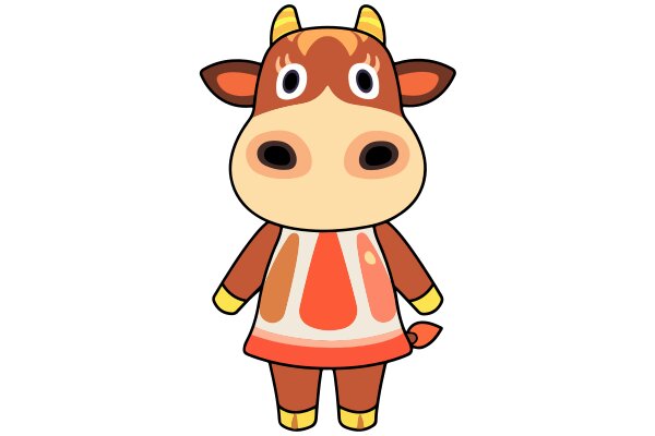 A Cute Cartoon Cow with a Dress and Horns