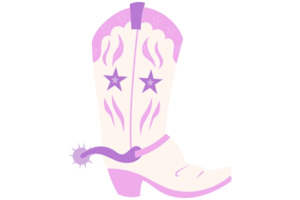 Stylish Pink Cowboy Boot with Purple Stars and a Spur