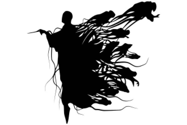 Silhouette of a Figure Surrounded by a Flurry of Birds