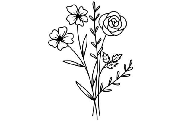 Floral Illustration: A Delicate Arrangement of Flowers and Leaves