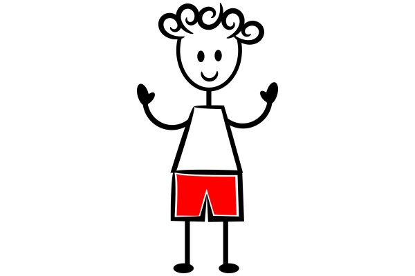 A Simple Line Drawing of a Cartoon Character with Red Shorts