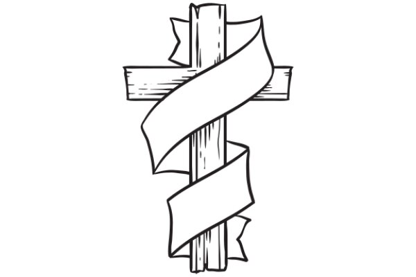 A Simple, Line Drawing of a Cross with a Ribbon