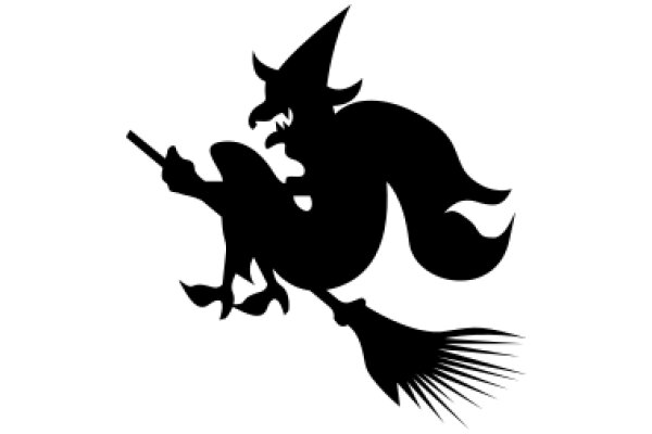 Silhouette of a Witch Riding a Broomstick