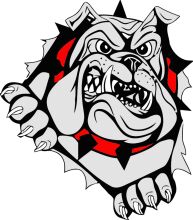 Stylized Bulldog Logo with Red and Black Accents