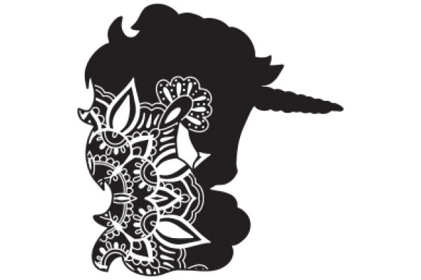 Stylized Portrait of a Horse's Head with Floral Designs