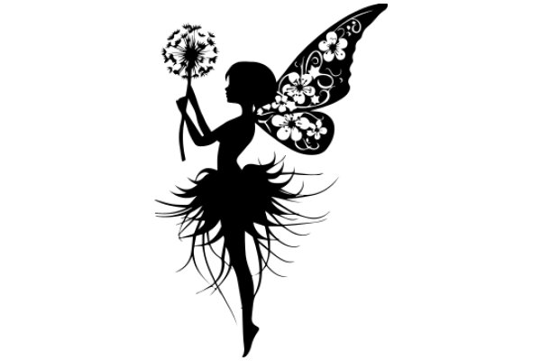 Silhouette of a Flower Fairy with a Flower Bouquet