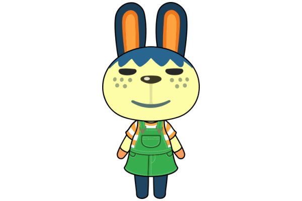 A Friendly Cartoon Bunny with Blue Ears and a Green Apron