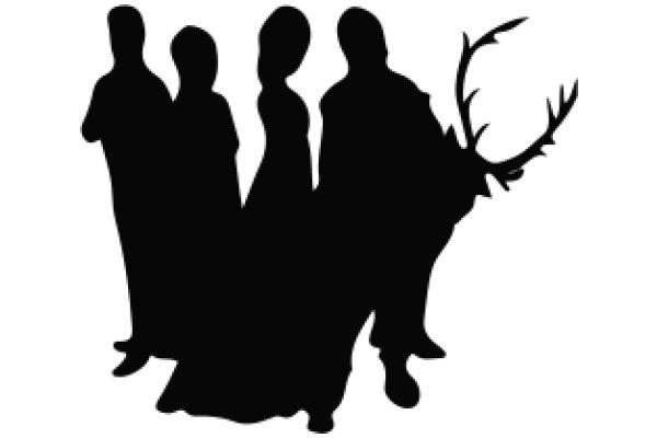 Silhouette of a Group of People with a Deer Head