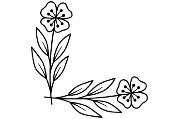 Simplistic Line Drawing of a Flower and Leaf