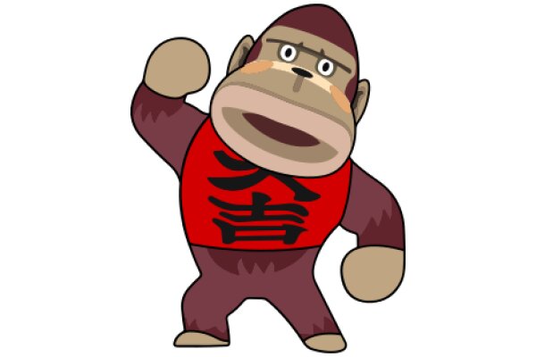 A Playful Monkey Character with a Red Shirt and Chinese Symbols