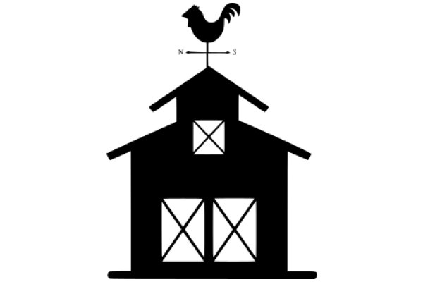 A Silhouette of a Rooster Perched on the Roof of a House