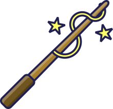 A Whimsical Illustration of a Cane with Stars and a Twist