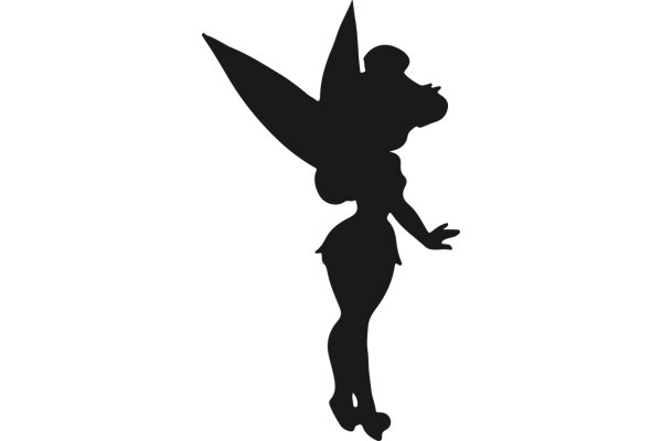 Silhouette of a Fairy with Wings and a Hat, Standing on One Foot