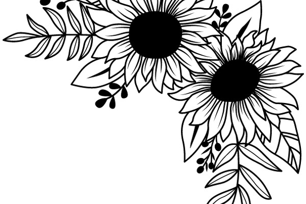 Stylized Floral Design: A Illustration of Sunflowers with Detailed Leaf Patterns