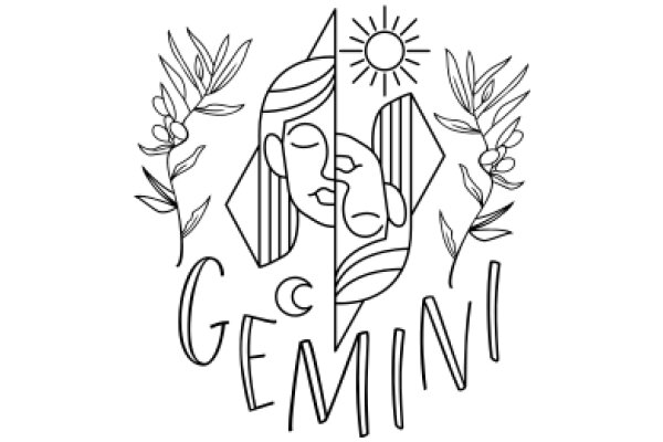 A Illustration of Gemini with a Sunflower and Moon