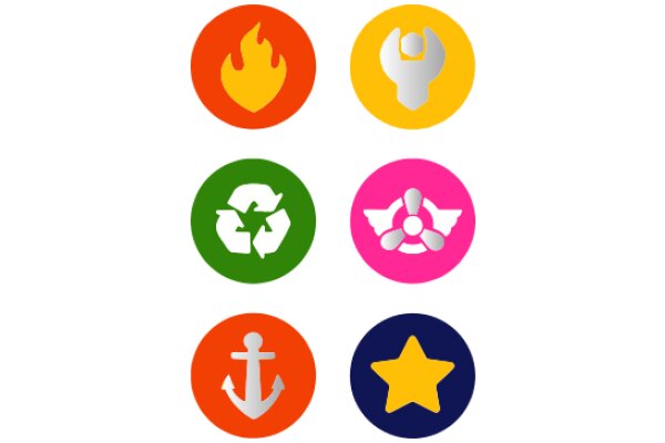 A Collection of Symbolic Icons: Recycling, Fire, Angel, Anchor, and Star