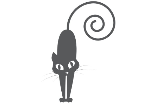 A Whimsical Black Cat with a Spiral Tail