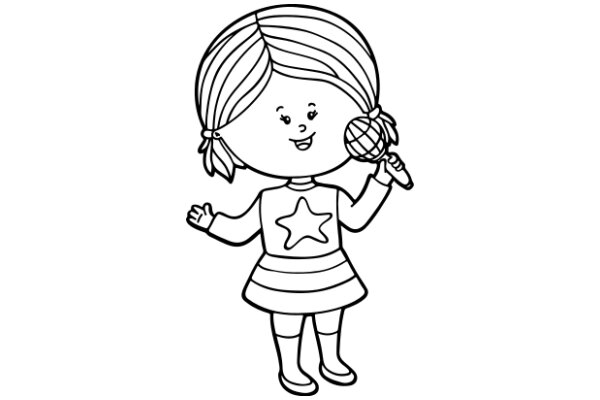 A Whimsical Cartoon of a Girl with a Microphone