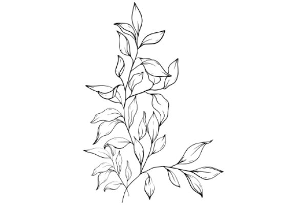 Stylized Line Drawing of a Plant with Leaves and Flowers