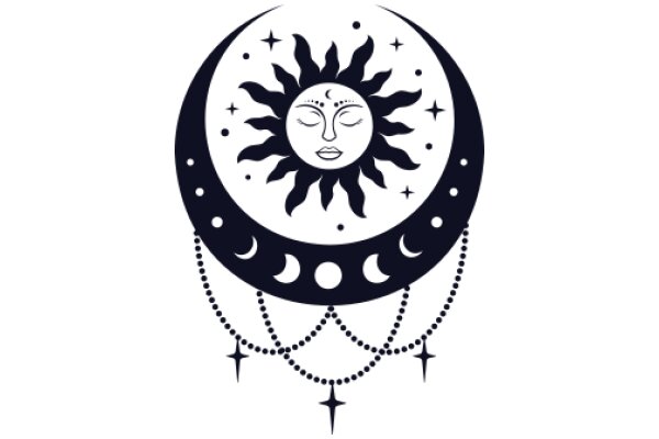 Moonlit Crescent: ASun and Moon Symbol with Stars and Beads