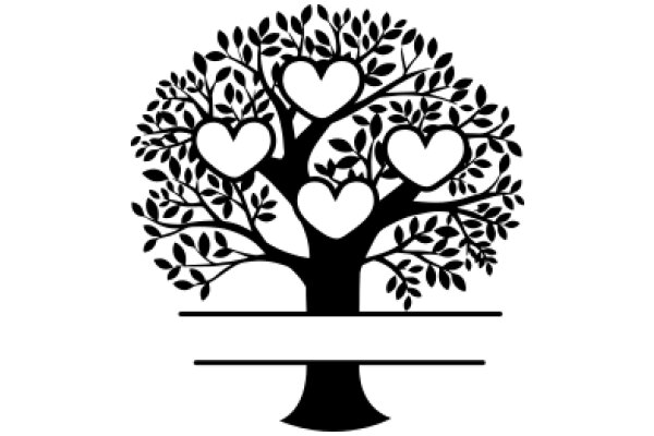 Silhouette of a Tree with Three Hearts