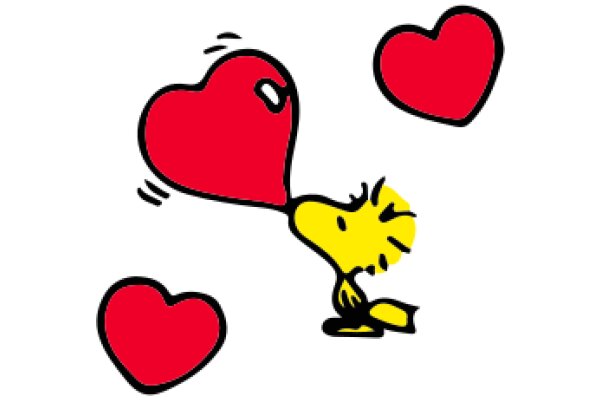 A Playful Interaction: A Cartoon Heart and a Character in a White Background