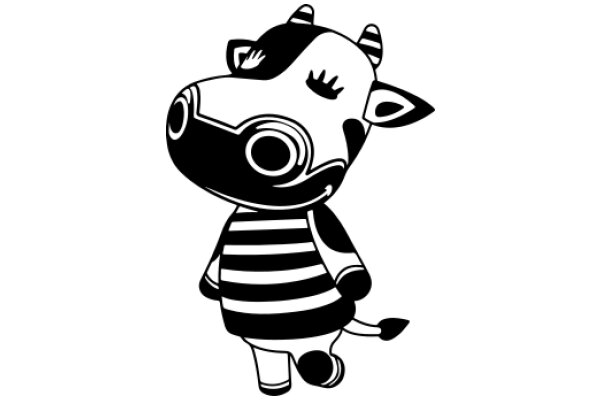 Stylish Cow Character with Crown and Elegant Striped Shirt