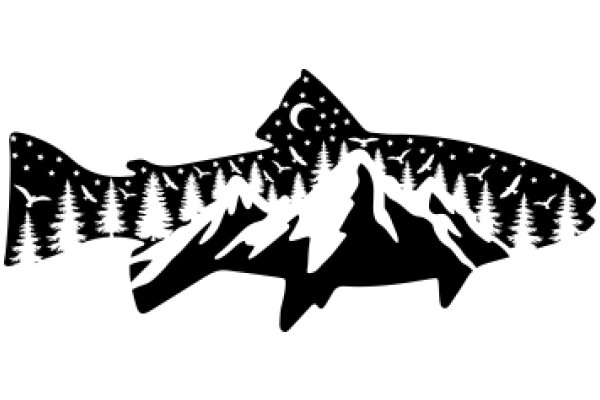 Stylized Illustration of a Fish with a Mountain Background